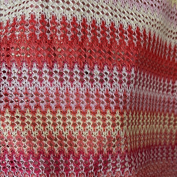 Zara Striped Red and Pink Open Knit Mesh Sheer Short Sleeve Blouse Top Size M - Picture 4 of 4